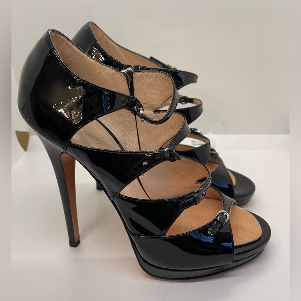 Casadei black strap patent leather heels shoes 8